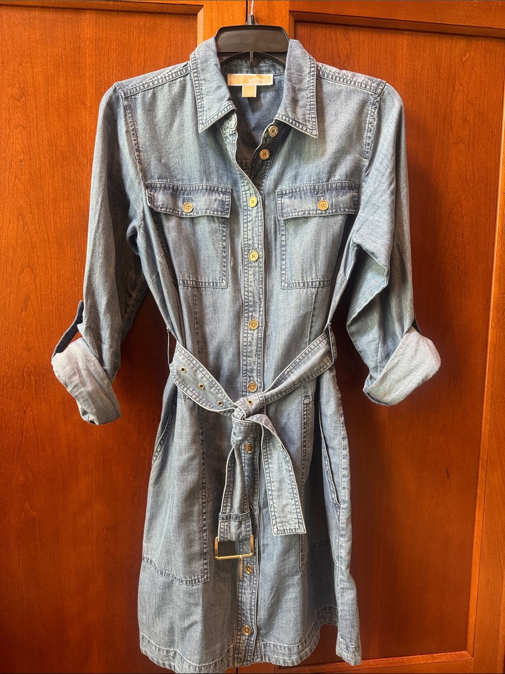 MICHAEL Michael Kors Denim Shirt Dress with Belt